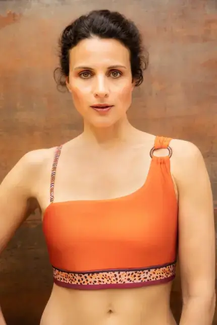 Woman with an orange bikini top